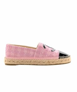 Chanel Tweed Patent Cc Espadrilles Slip On Pink Black