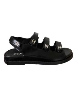 Chanel Triple Velcro Strap Sandals Black G45628 B16403 94305