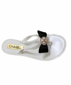 Chanel Thong Slide White Camellia Cc Logo Bow White