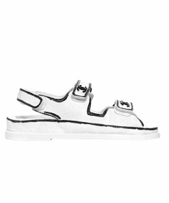 Chanel Calfskin Printed Velcro Dad Sandals White Black