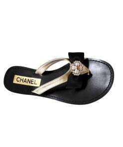Chanel Thong Slide White Camellia Cc Logo Bow Black