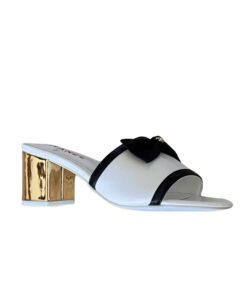 Chanel Grosgrain Ribbon Bow Mule Leather White