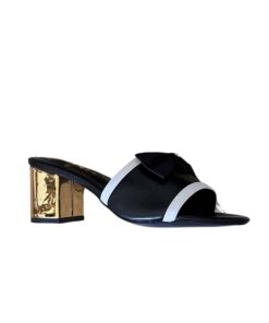 Chanel Grosgrain Ribbon Bow Mule Leather Gold Black
