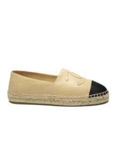 Chanel Cc Espadrilles Slip On Sheepskin Beige Black G29762 X01000 C0204