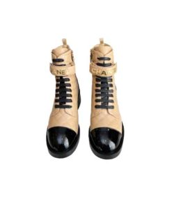 Chanel Combat Boots Lambskin And Patent Calfskin Beige