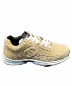 Chanel Cc Embossed Logo Suede Yellow