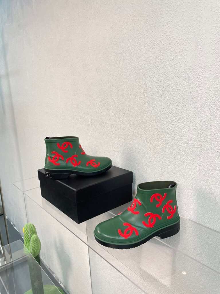 Chanel Short Boots Rain Green Red - Image 2