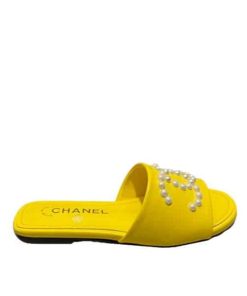 Chanel Cc Pearl Slippers Yellow