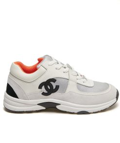 Chanel Suede And Leather Cc Low Top Sneakers White Orange