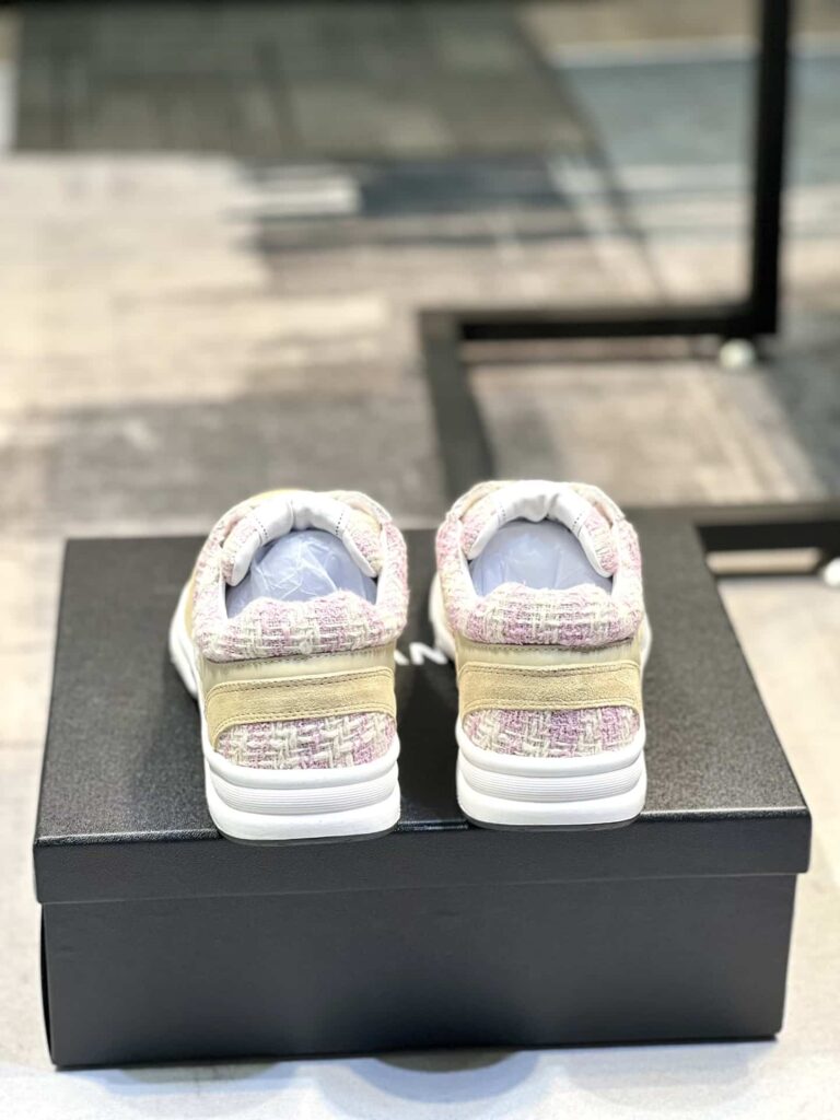 Chanel Coton Tweed Suede Calfskin Sneakers Pink G38299 Y56627 K6020 - Image 2