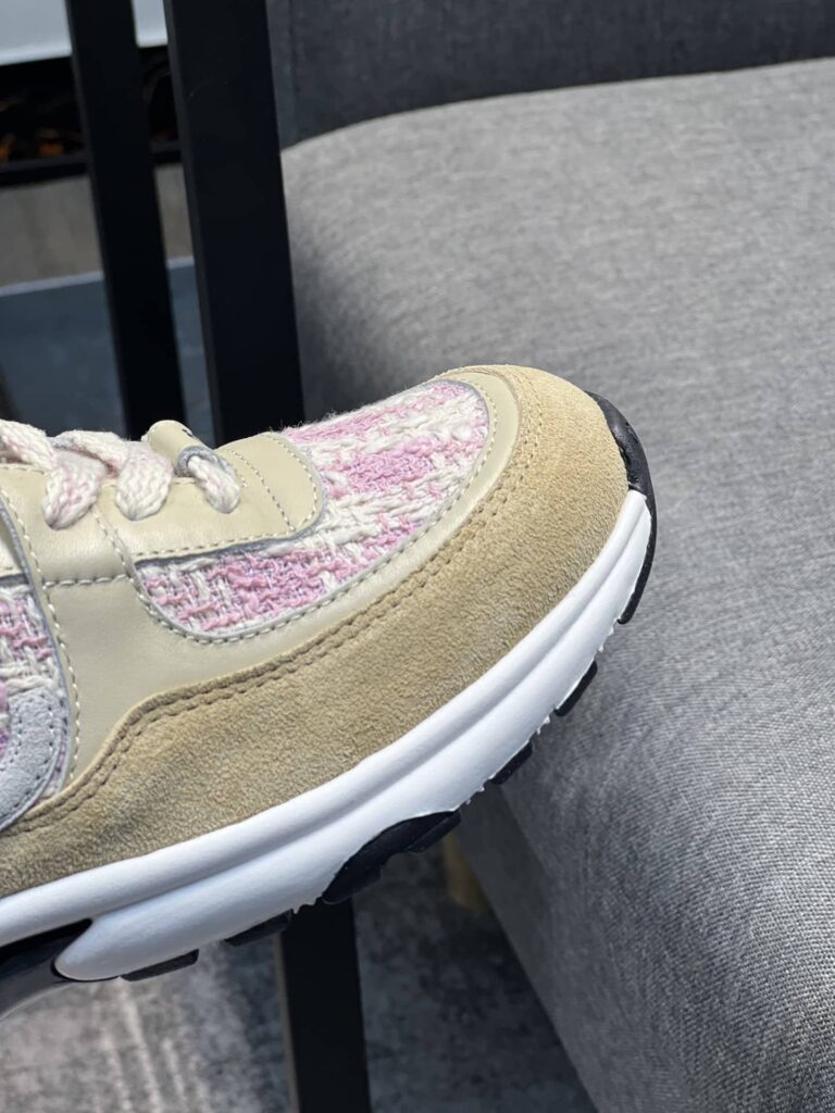 Chanel Coton Tweed Suede Calfskin Sneakers Pink G38299 Y56627 K6020 - Image 3