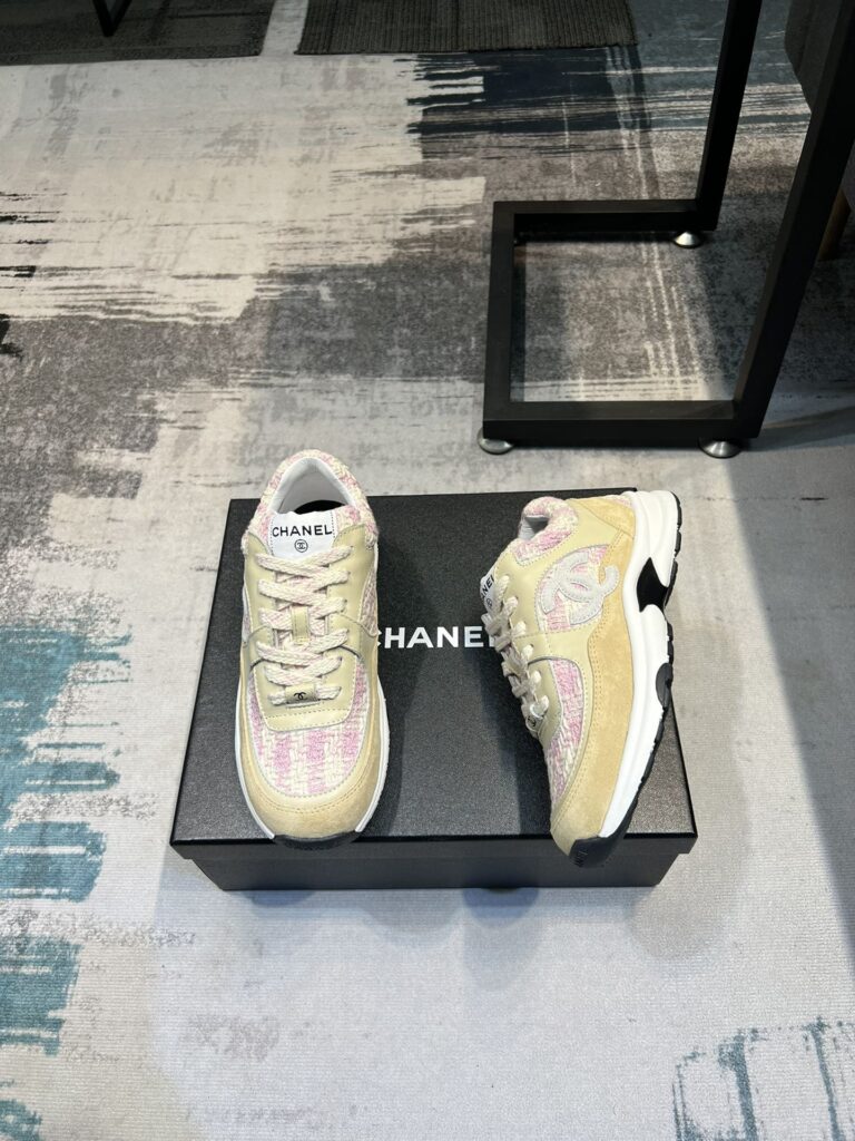 Chanel Coton Tweed Suede Calfskin Sneakers Pink G38299 Y56627 K6020 - Image 4