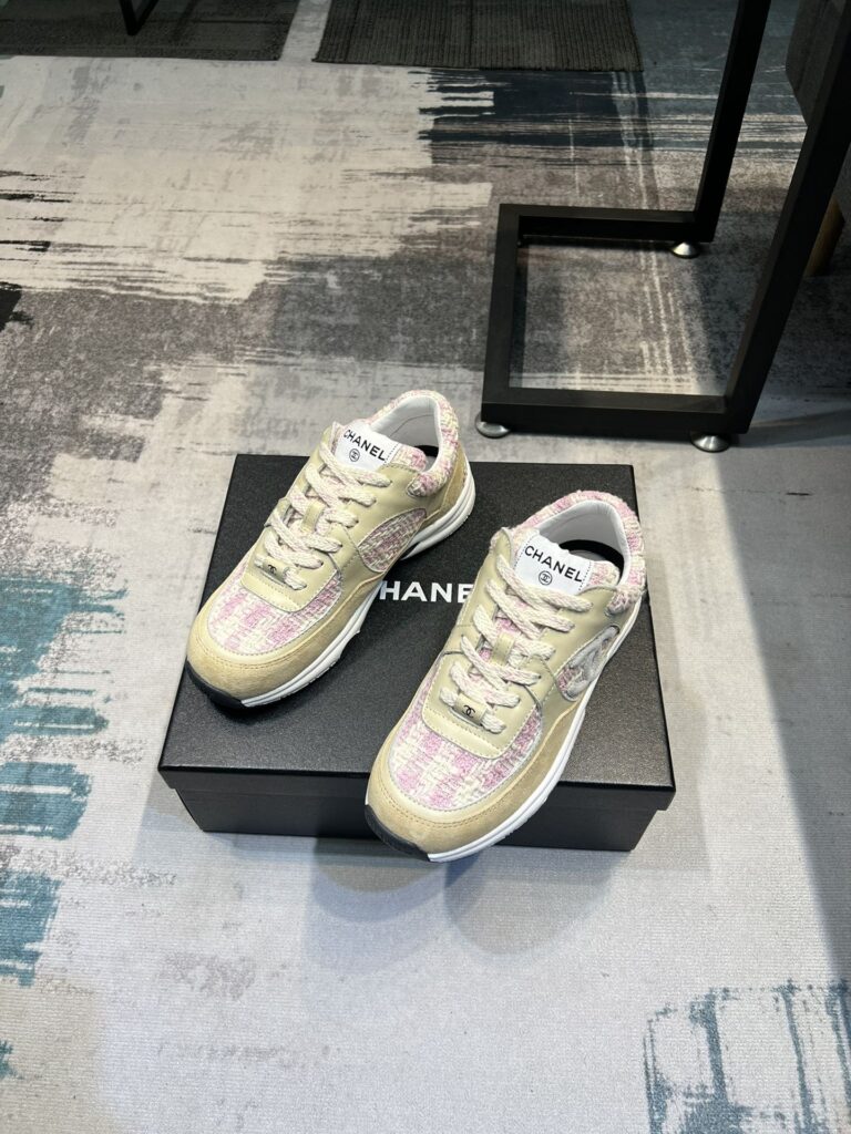 Chanel Coton Tweed Suede Calfskin Sneakers Pink G38299 Y56627 K6020 - Image 5