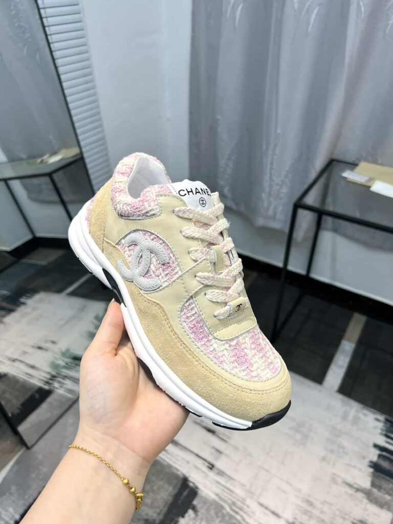 Chanel Coton Tweed Suede Calfskin Sneakers Pink G38299 Y56627 K6020 - Image 6