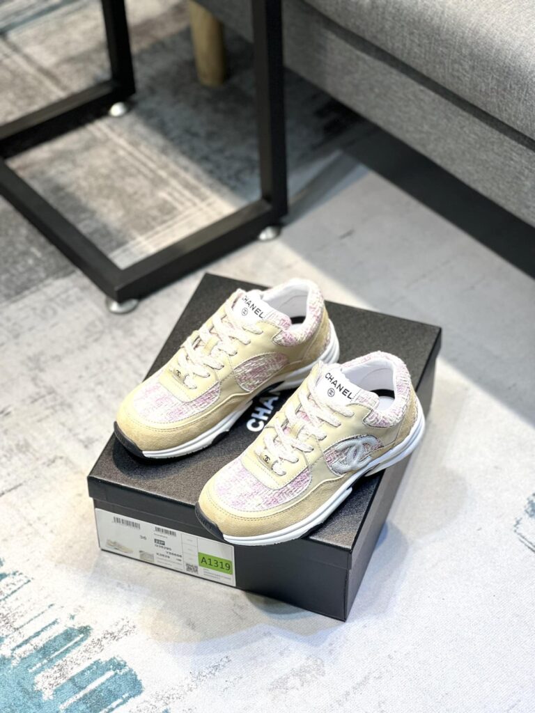 Chanel Coton Tweed Suede Calfskin Sneakers Pink G38299 Y56627 K6020 - Image 7