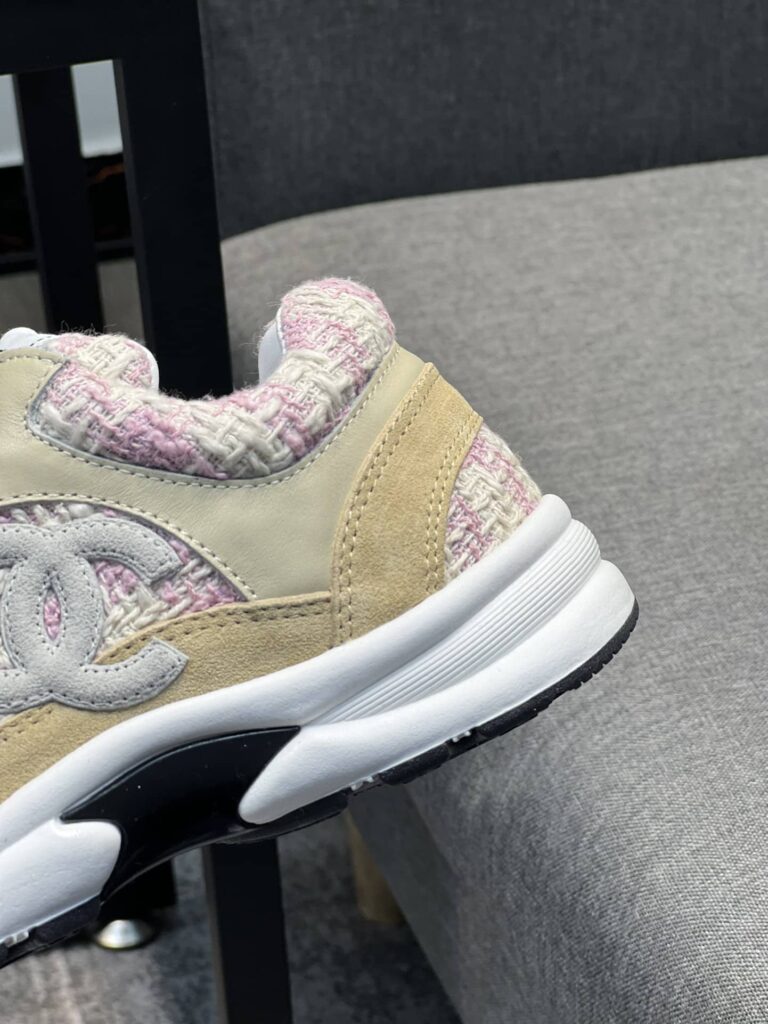 Chanel Coton Tweed Suede Calfskin Sneakers Pink G38299 Y56627 K6020 - Image 8