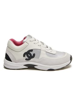 Chanel Suede And Leather Cc Low Top Sneakers White Pink