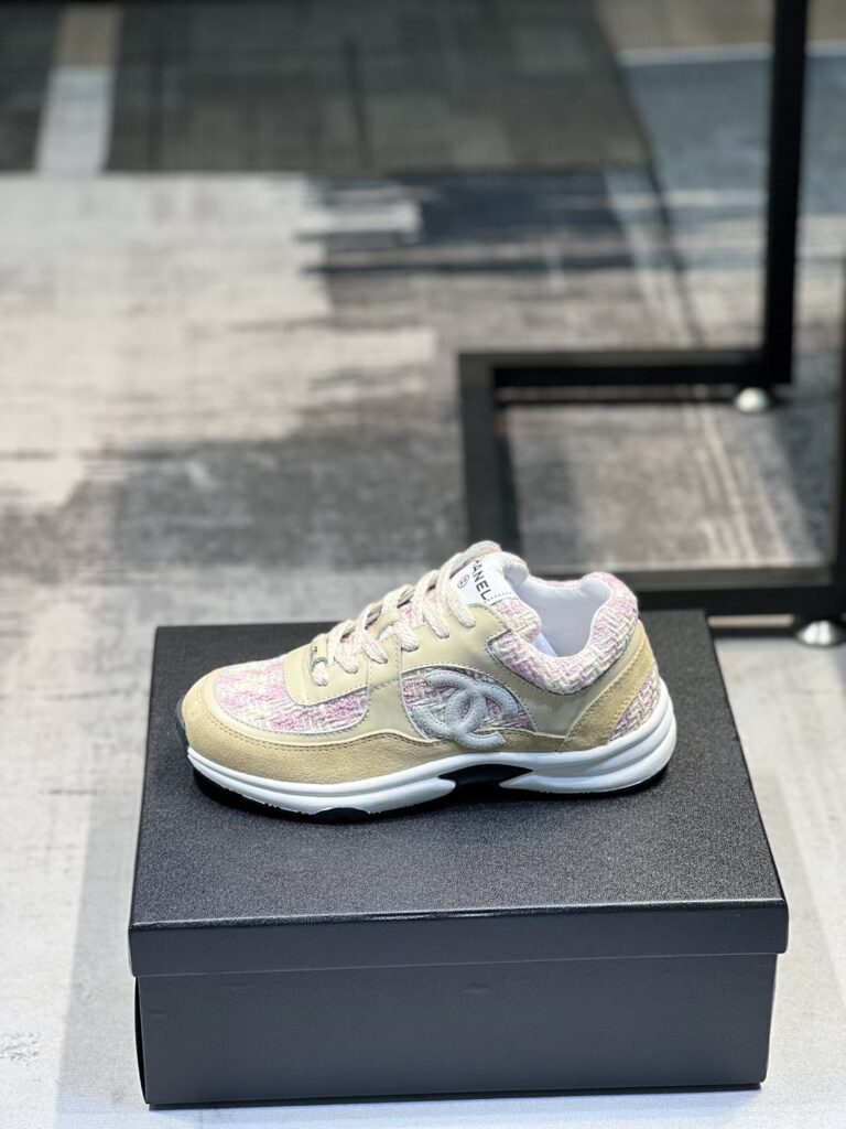 Chanel Coton Tweed Suede Calfskin Sneakers Pink G38299 Y56627 K6020 - Image 10