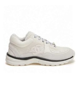 Chanel Velour Tweed Cc Sneakers White