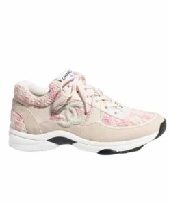 Chanel Coton Tweed Suede Calfskin Sneakers Pink G38299 Y56627 K6020