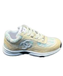 Chanel Coton Tweed Suede Calfskin Sneakers Turquoise