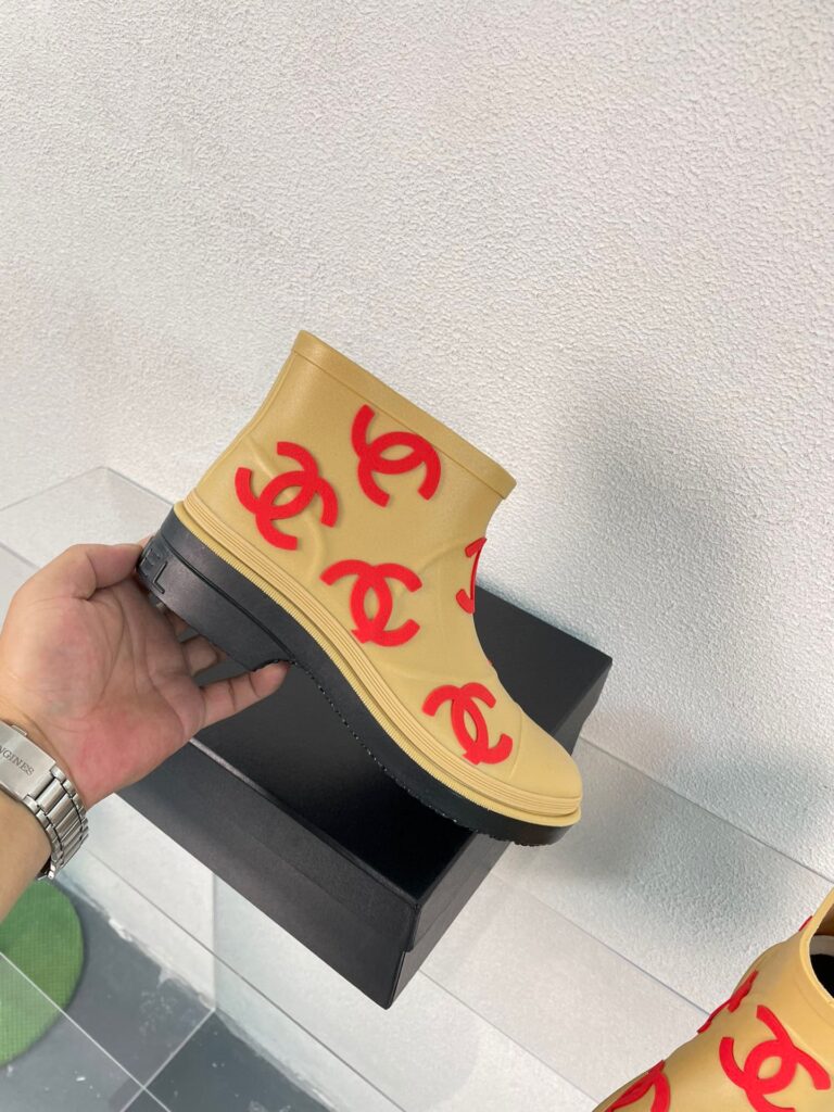 Chanel Short Boots Rain Yellow Red - Image 2