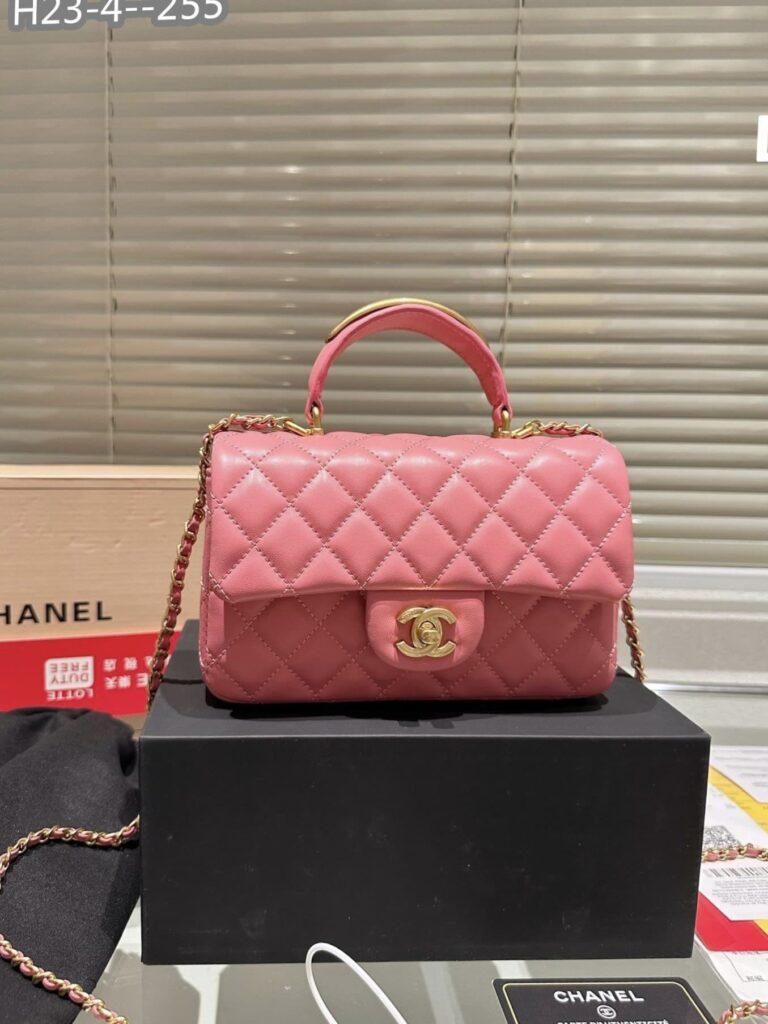 Chanel 22B Flap Bag With Gold Hardware Top Handle Pink 20Cm As2431 - Image 2