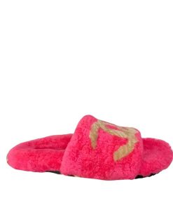 Chanel Cc Shearling Slippers Pink