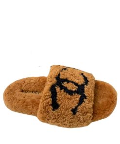 Chanel Cc Shearling Slippers Brown