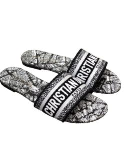 Dior Dway Slide Black And White Embroidered Cotton With Plan De Paris Motif