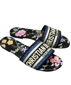 Dior Dway Slide Black Multicolor Embroidered Cotton With Dior Petites Fleurs Motif Kcq209Fwys900