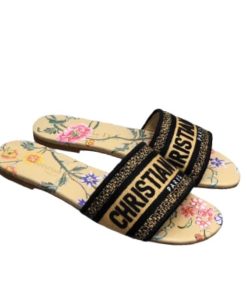 Dior Dway Slide Powder Yellow Multicolor Embroidered Cotton With Dior Petites Fleurs Motif