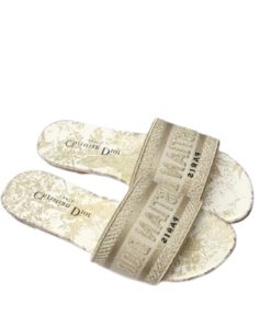 Dior Dway Slide White And Gold-Tone Cotton Embroidered With Dior Jardin D'Hiver Motif Kcq209Jhls67W