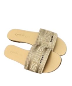 Dior Dway Slide Gold-Tone Cotton Embroidered With Gold Tone