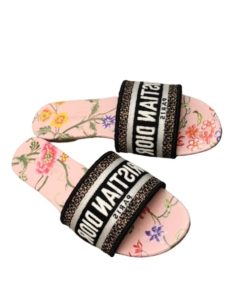 Dior Dway Slide Powder Pink Multicolor Embroidered Cotton With Dior Petites Fleurs Motif Kcq209Fwys38P