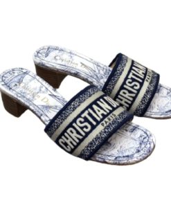Dior Dway Heeled Slide Blue Multicolor Cotton With R?ve D’Infini Embroidery
