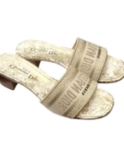 Dior Dway Heeled Slide White And Gold-Tone Cotton Embroidered With Dior Jardin D’Hiver Motif