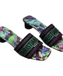 Dior Dway Heeled Slide Embroidered Cotton And Purple Multicolor Toile De Jouy Voyage Motif Kcq902Voys21V