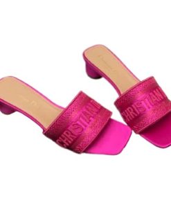 Dior Dway Heeled Slide Dway Heeled Slide Pink Embroidered Satin And Cotton Kcq858Sbss65P