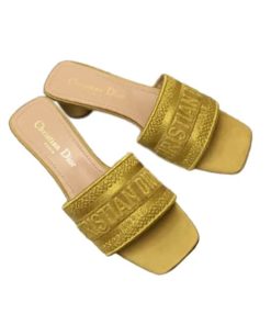 Dior Dway Heeled Slide Dway Heeled Slide Yellow Embroidered Satin And Cotton