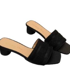 Dior Dway Heeled Slide Dway Heeled Slide Black Embroidered Satin And Cotton