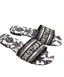 Dior Dway Slide Black And White Cotton With Dior Bandana Embroidery