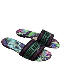 Dior Dway Slide Embroidered Cotton And Purple Multicolor Toile De Jouy Voyage Motif