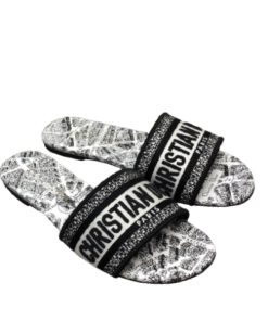 Dior Dway Slide White And Black Embroidered Cotton With Plan De Paris Motif Kcq209Kpys15W