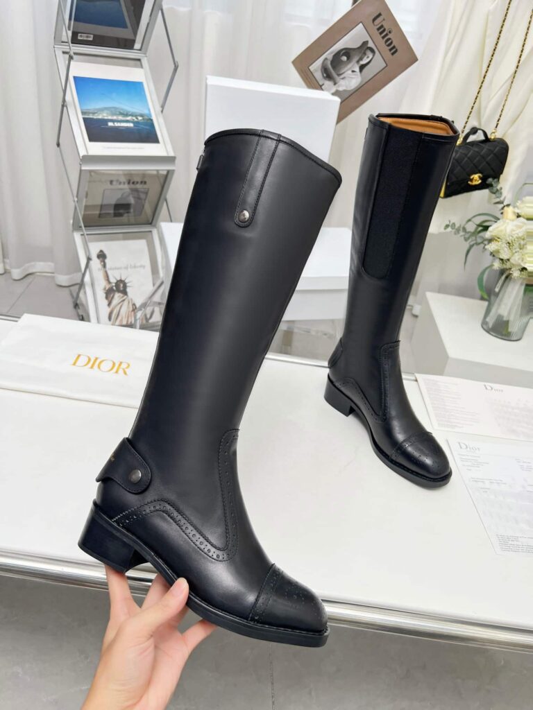 Dior D Folk Heeled High Boot Black - Image 7