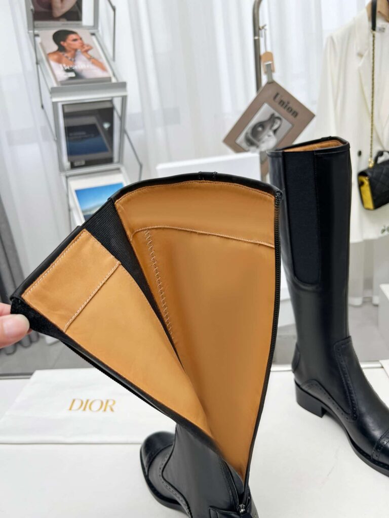 Dior D Folk Heeled High Boot Black - Image 5