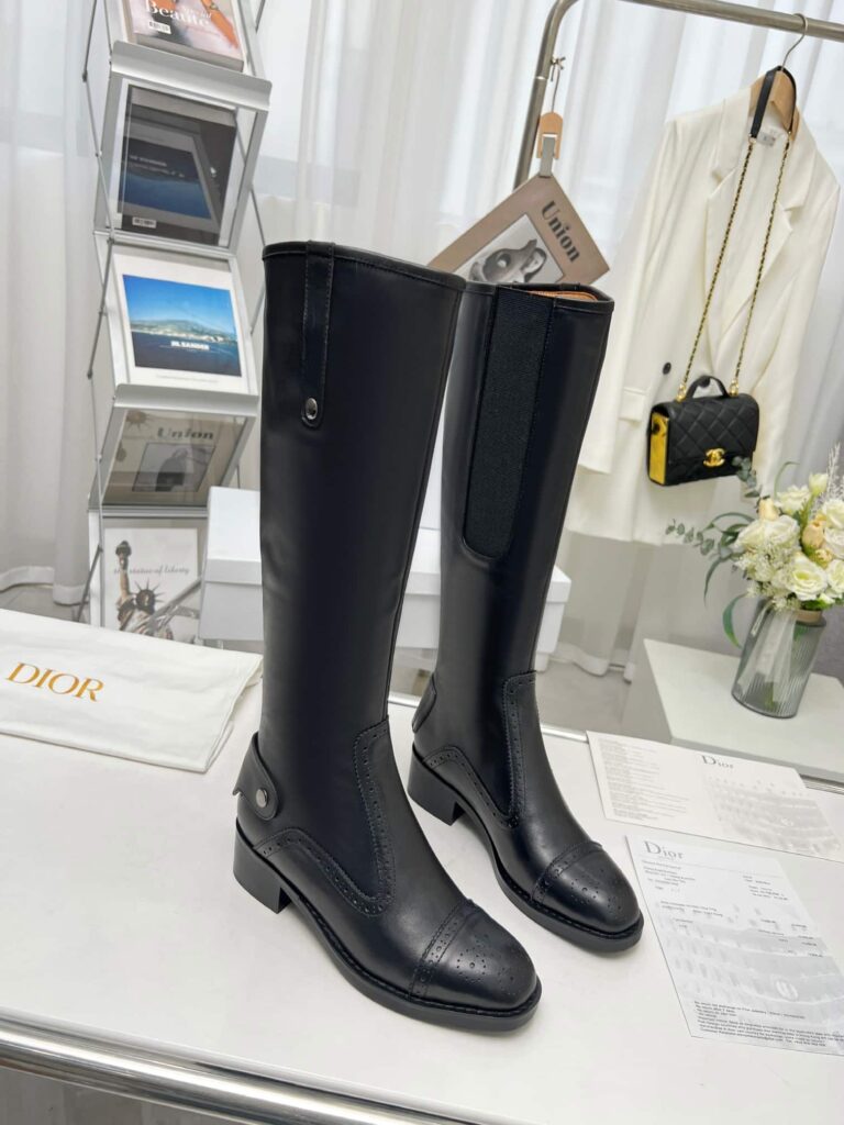 Dior D Folk Heeled High Boot Black - Image 4