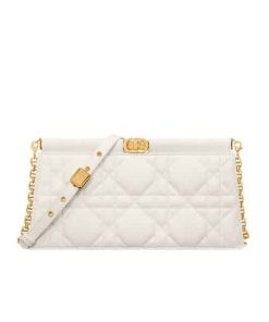 Dior Caro Colle Noire Clutch With Chain White 28Cm S5166Udbbm030