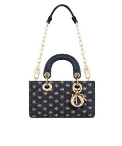 Dior D Joy Micro Bag Embroidered With Gold Tone Stars Blue Denim 26Cm