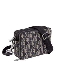 Dior Pouch With Shoulder Strap Beige And Black Oblique Jacquard 17Cm